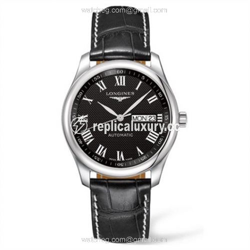 Longines Master Collection 38.5 Day Date Stainless Steel / Black-Roman / Alligator L2.755.4.51.7