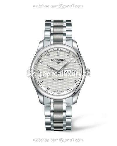 Longines Master Collection 38.5 Day Date Stainless Steel / Silver-Diamond / Bracelet L2.755.4.77.6