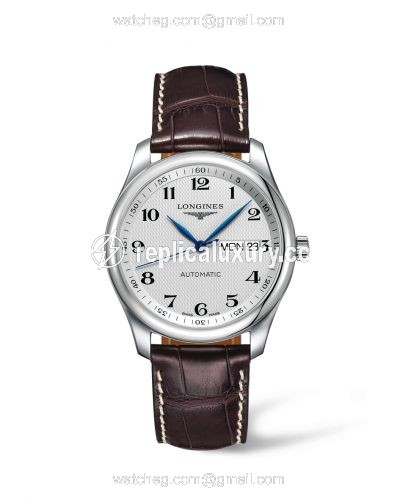 Longines Master Collection 38.5 Day Date Stainless Steel / Silver-Arabic / Alligator L2.755.4.78.3