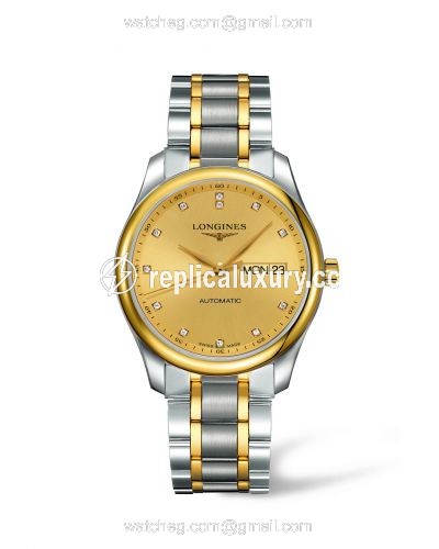 Longines Master Collection 38.5 Day Date Stainless Steel / Champagne-Diamond / Bracelet L2.755.5.37.7