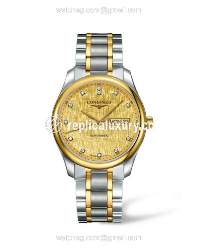 Longines Master Collection 38.5 Day Date Stainless Steel / Yellow Gold / Champagne-Linen / Bracelet L2.755.5.38.7