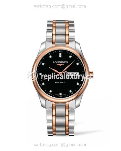 Longines Master Collection 38.5 Day Date Stainless Steel / Pink Gold / Black-Diamond / Bracelet L2.755.5.59.7