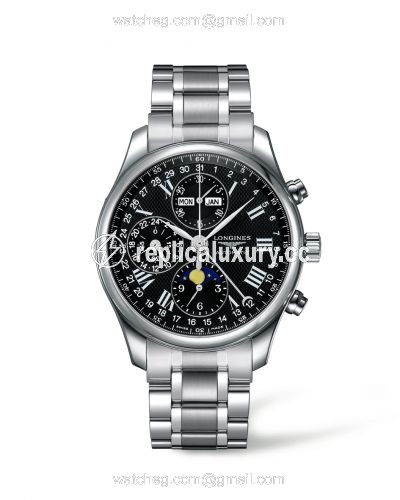 Longines Master Collection 42 Chronograph Calendar Stainless Steel / Black-Roman / Bracelet L2.773.4.51.6