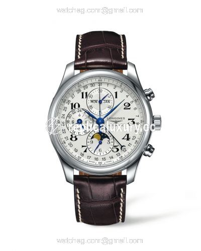 Longines Master Collection 42 Chronograph Calendar Stainless Steel / Silver-Arabic / Alligator L2.773.4.78.3