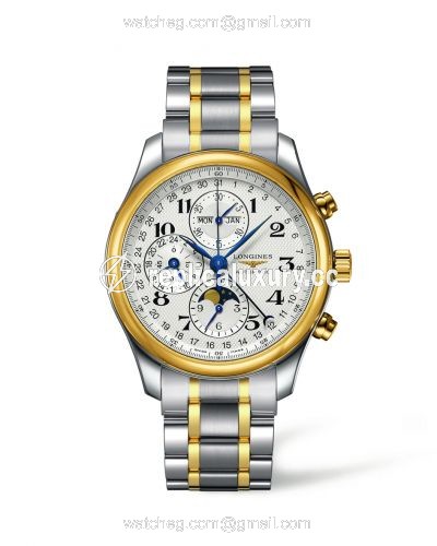 Longines Master Collection 42 Chronograph Calendar Stainless Steel / Yellow Gold / Silver-Arabic / Bracelet L2.773.5.78.7
