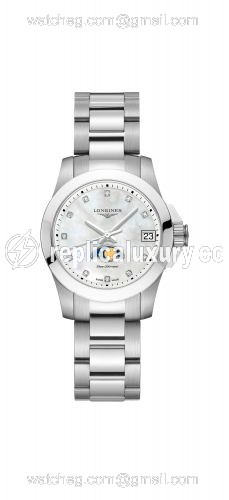 Longines Conquest 29.5 Quartz Moonphase Stainless Steel / MOP / Bracelet L3.380.4.87.6