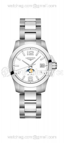 Longines Conquest 34 Quartz Moonphase Stainless Steel / White / Bracelet L3.381.4.16.6