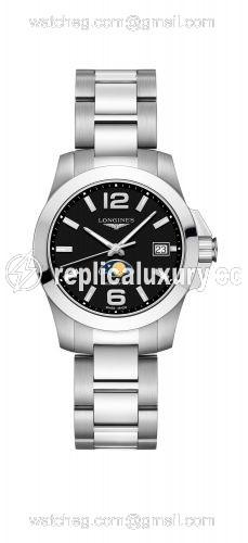 Longines Conquest 34 Quartz Moonphase Stainless Steel / Black / Bracelet L3.381.4.58.6
