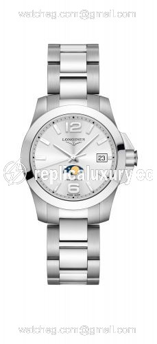 Longines Conquest 34 Quartz Moonphase Stainless Steel / Silver / Bracelet L3.381.4.76.6