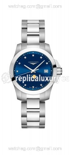 Longines Conquest 34 Quartz Moonphase Stainless Steel / Blue / Bracelet L3.381.4.97.6