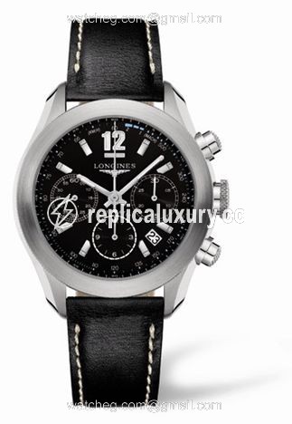 Longines GrandeVitesse Chronograph Black Leather L3.635.4.56.2