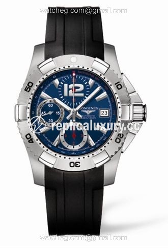 Longines Hydroconquest Chronograph Tachymeter Blue Rubber L3.651.4.96.2