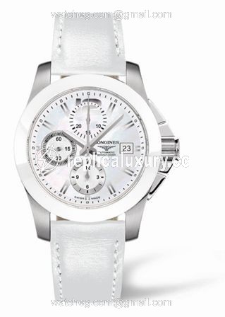 Longines Conquest Chronograph White Ceramic Leather L3.661.4.86.0
