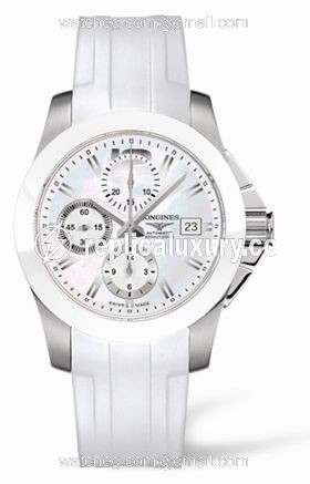 Longines Conquest Chronograph White Ceramic Rubber L3.661.4.86.2