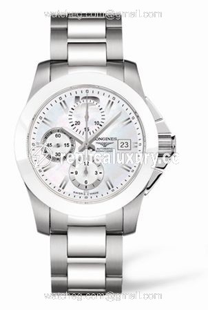 Longines Conquest Chronograph White Ceramic Bracelet L3.661.4.86.6