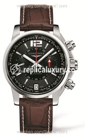 Longines Admiral Chronograph Black Brown Strap L3.666.4.56.3