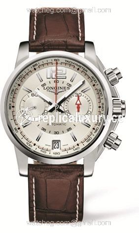 Longines Admiral Chronograph Silver Brown Strap L3.666.4.76.3