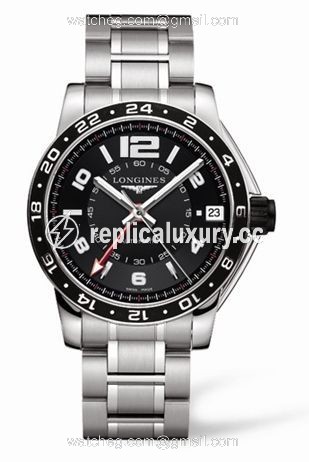 Longines Admiral GMT Black Bracelet L3.668.4.56.6
