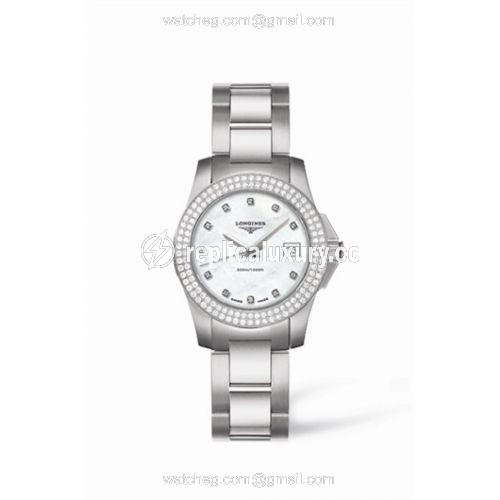Longines Conquest 29.5 Quartz Stainless Steel Double Row Diamond Bezel L3.258.0.87.6