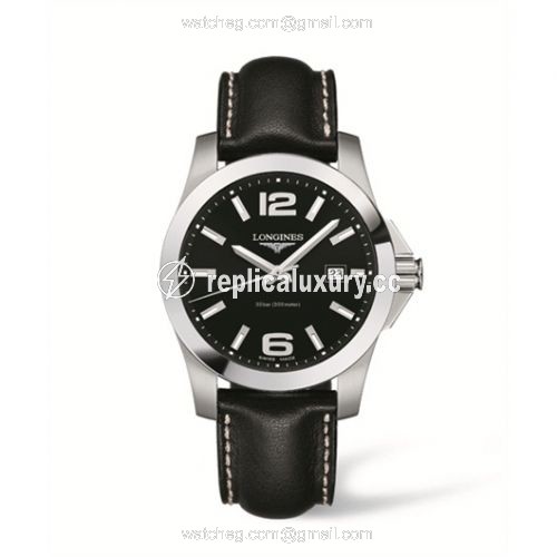 Longines Conquest Quartz 41mm Black Leather L3.659.4.56.3