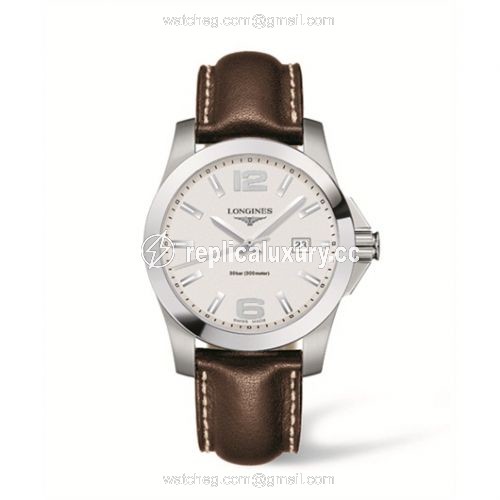 Longines Conquest Quartz 41mm Silver Leather L3.659.4.76.5
