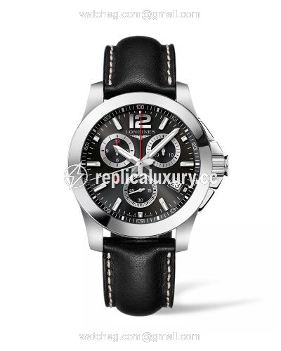Longines Conquest Chronograph Quartz 41 Stainless Steel / Black / Strap L3.700.4.56.3