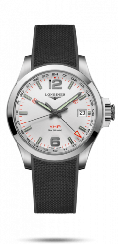 Longines Conquest V.H.P. GMT 41 Stainless Steel / Silver / Rubber L3.718.4.76.9