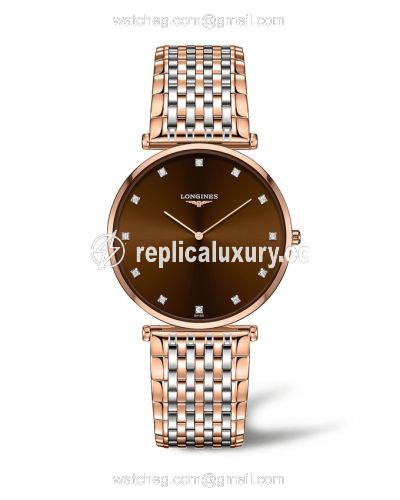 Longines La Grande Classique Quartz 37 Stainless Steel / Red Gold PVD / Brown L4.766.1.67.7
