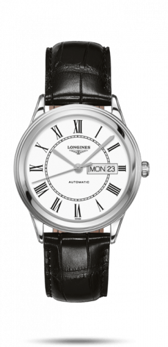 Longines Flagship 38.5 Day Date Stainless Steel / White Roman / Strap L4.899.4.21.2