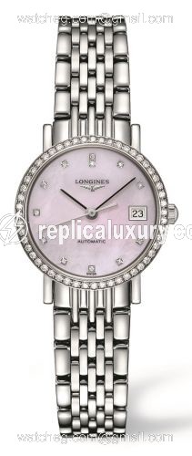 Longines Elegant Collection 25.5 Automatic Stainless Steel / Diamond / Pink MOP / Bracelet L4.309.0.89.6