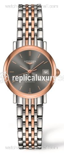 Longines Elegant Collection 25.5 Automatic Stainless Steel / Red Gold / Grey L4.309.5.72.7