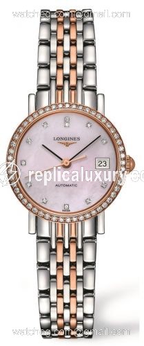 Longines Elegant Collection 25.5 Automatic Stainless Steel / Red Gold / Diamond / Pink MOP L4.309.5.89.7