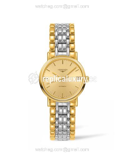 Longines Presence Automatic 30mm Stainless Steel / PVD Gold / Champagne / Bracelet L4.322.2.32.7