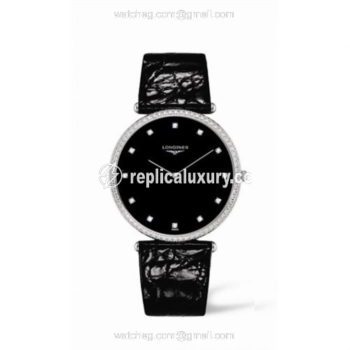 Longines La Grande Classique Quartz 37 White Gold Diamond Black L4.766.7.58.4
