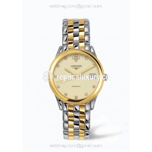 Longines Flagship 35.6 Automatic Two Tone Cream Diamond L4.774.3.07.7