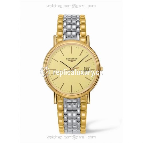 Longines Presence 38.5 Quartz Yellow Stick Yellow Bracelet Two Tone L4.790.2.32.7