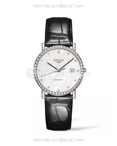 Longines Elegant Collection 34.5 Automatic Stainless Steel / Diamond / MOP / Strap L4.809.0.87.2