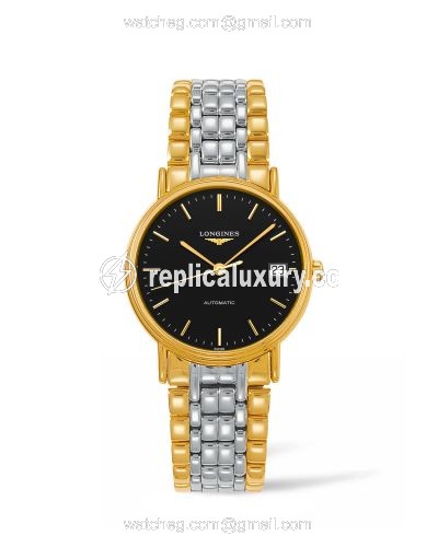 Longines Presence Automatic 34.5mm Stainless Steel / PVD Gold / Black / Bracelet L4.821.2.52.7