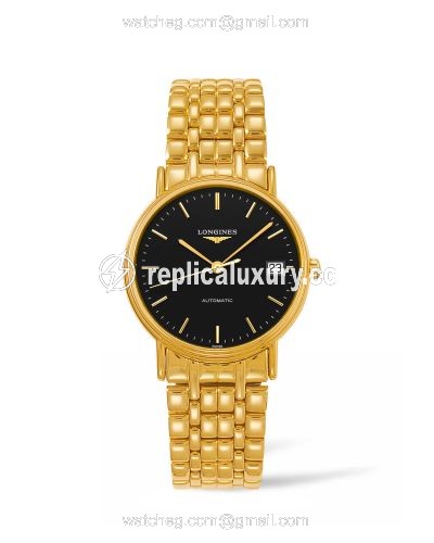 Longines Presence Automatic 34.5mm Stainless Steel / PVD Gold / Black / Bracelet L4.821.2.52.8