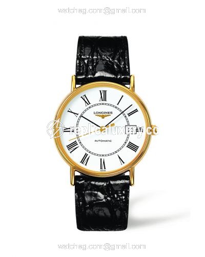 Longines Presence 38.5 Automatic Yellow Gold PVD / White / Strap L4.921.2.11.2