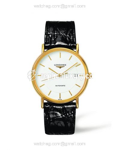 Longines Presence 38.5 Automatic Yellow Gold PVD / White / Strap L4.921.2.18.2