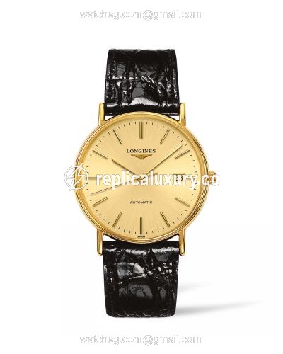 Longines Presence 38.5 Automatic Yellow Gold PVD / Champagne / Strap L4.921.2.32.2