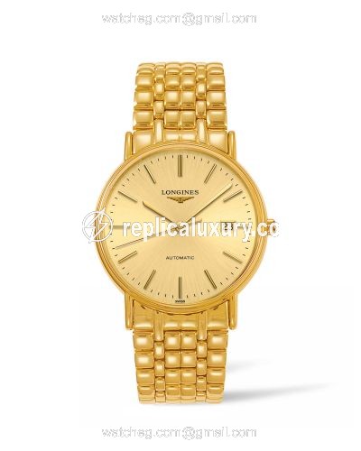 Longines Presence 38.5 Automatic Yellow Gold PVD / Champagne / Bracelet L4.921.2.32.8