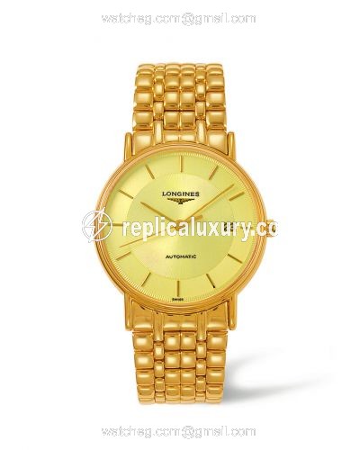 Longines Presence 38.5 Automatic Yellow Gold PVD / Champagne / Bracelet L4.921.2.42.8