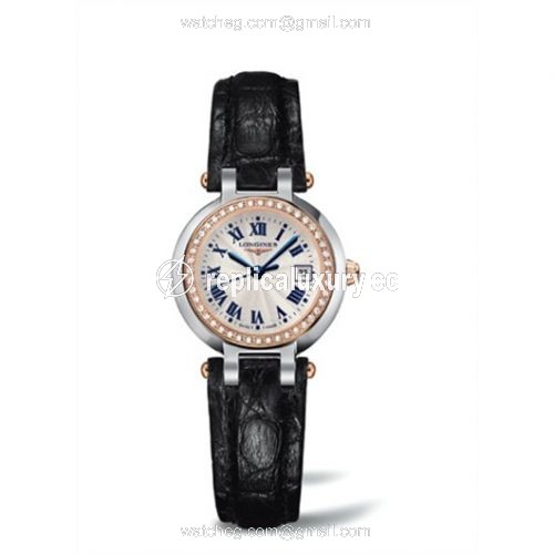Longines PrimaLuna Quartz 26.5 Two Tone Pink Diamond Leather L8.110.5.79.2