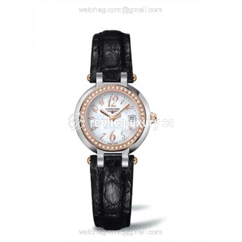 Longines PrimaLuna Quartz 26.5 Two Tone Pink Leather Funky MOP L8.110.5.88.2