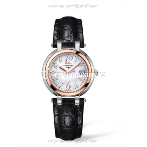 Longines PrimaLuna Quartz 30 Two Tone Pink Leather Funky MOP L8.112.5.83.2