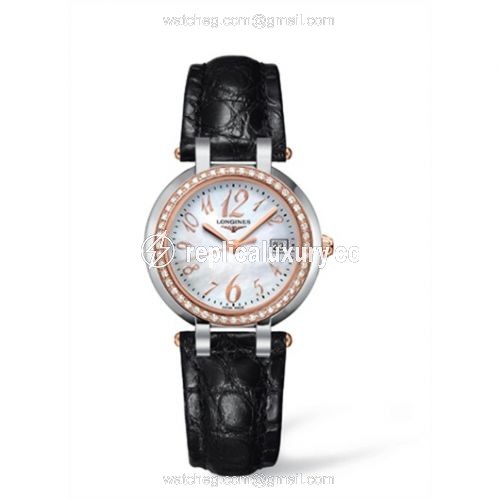Longines PrimaLuna Quartz 30 Two Tone Pink Diamond Leather Funky MOP L8.112.5.88.2