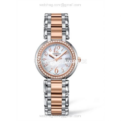 Longines PrimaLuna Quartz 30 Two Tone Pink Diamond Funky MOP L8.112.5.88.6