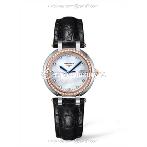 Longines PrimaLuna Quartz 30 Two Tone Pink Diamond MOP Leather L8.112.5.89.2